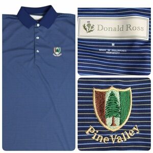 Donald Ross Pine Valley Size M Blue Golf Striped  Polo Shirt Embroidered Logo